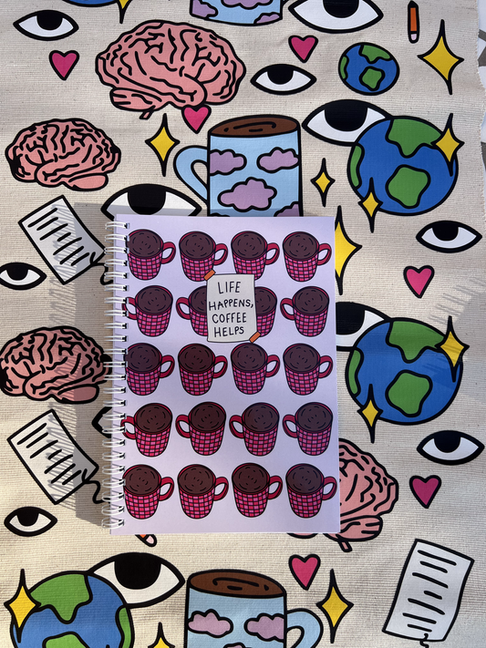 Life happens, Coffee Helps Spiral notebook